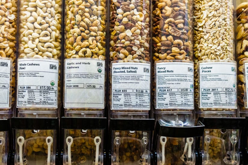 Photo: Containers with nuts in the bulk department