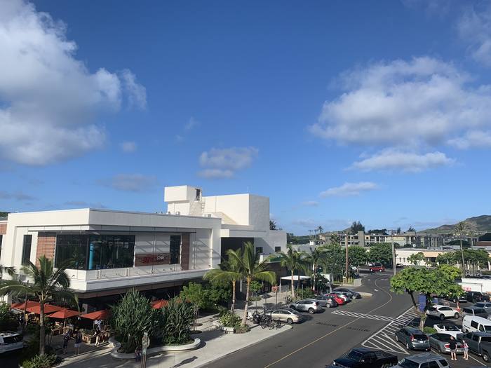 View of Down to Earth from above Kailua Town Center 
